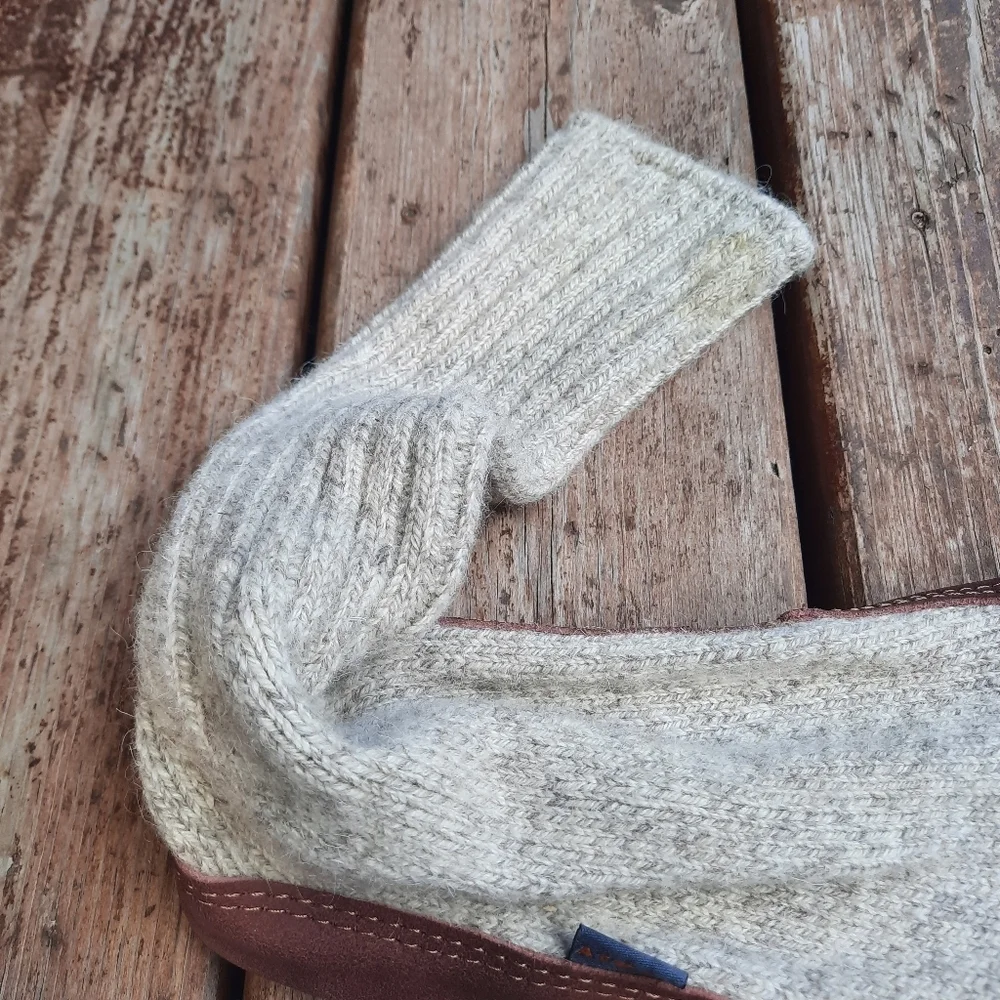 Acorn Original Slipper Sock Gray Ragg Wool Suede Sole Ribbed Knit Unisex Slipper - Picture 6 of 13